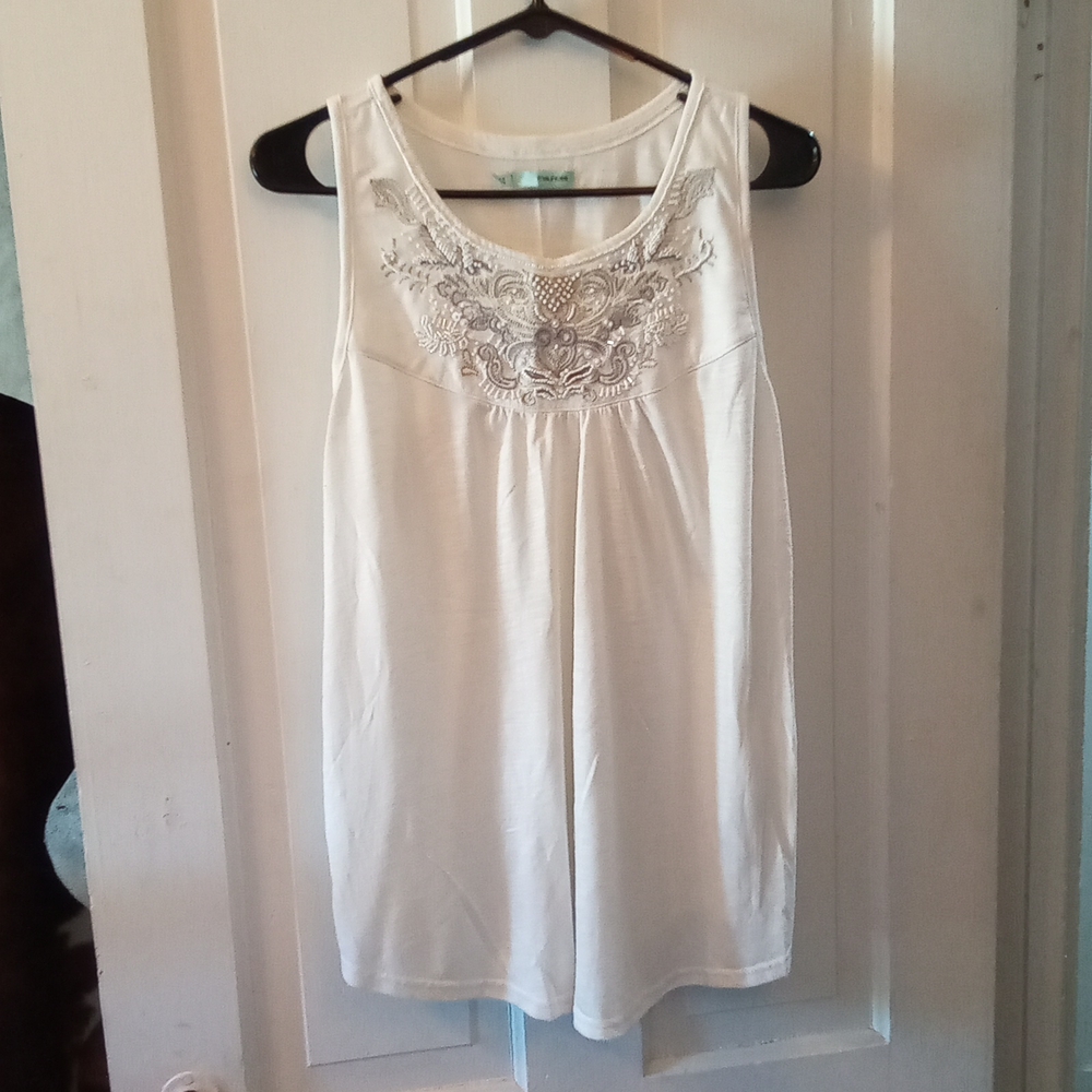 Women's Maurices Beaded Tank Top Sleeveless White Size XL
